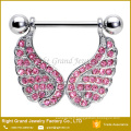 Barbell acier chirurgical 316L strass rose ange ailes Dangle mamelon anneaux bijoux